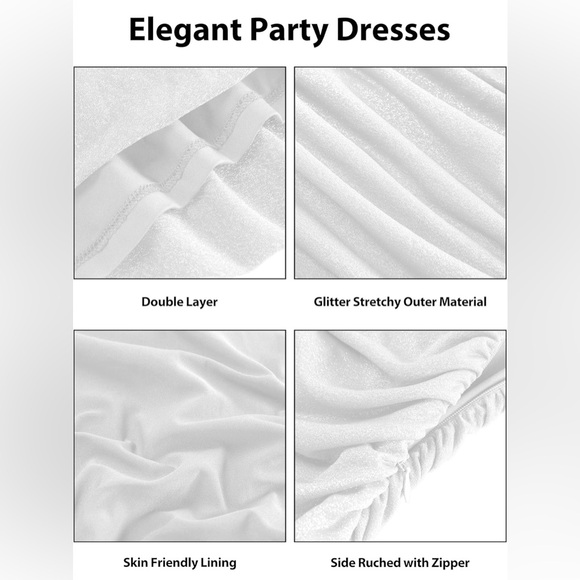 One Shoulder Dress Glitter Sexy Ruched Bodycon Irregular Hem Prom Formal Party3 - Picture 5 of 5